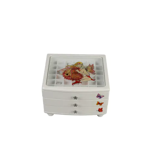DSJ-1017 Solid Wood Packaging Butterfly Pattern Spray Paint Three Layers Jewelry Box