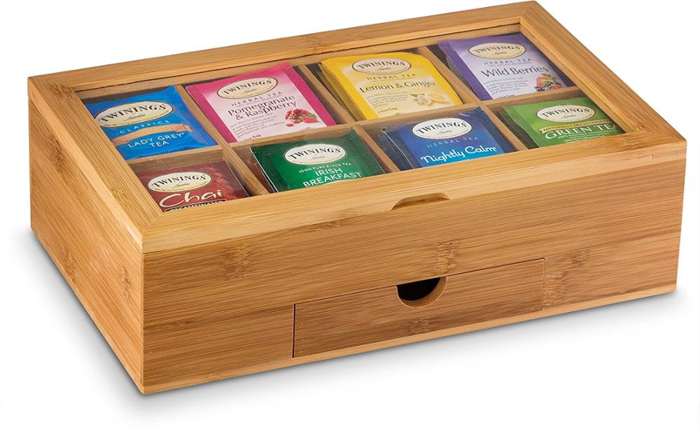 DSTB002 Solid Wood Transparent Flip Storage Box Multi-grid Tea Storage Box