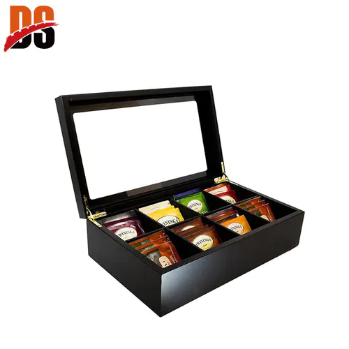 DSTB-003 Black Gold Solid Wood Storage Sundries Multi-grid Tea Box