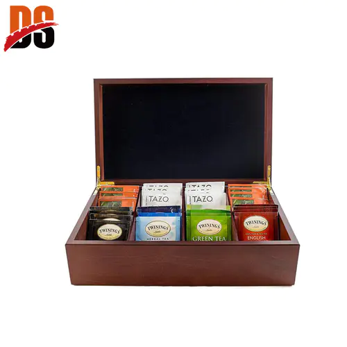 DSTB-006 Wooden Brown Gold Matte Lacquer Multi-compartment Storage Coffee Tea Box