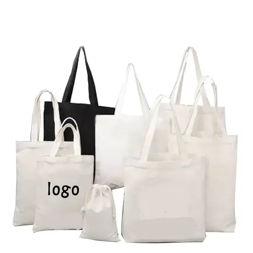 Stock sacs femmes sacs à main coton toile sac fourre-tout noir et blanc avec logo personnalisé
