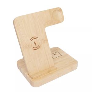15W Bamboo Wireless Charger Stand For IPhone Samsung Xiaomi Huawei Phone 3 IN 1 Qi Fast Charging Dock Station For IWatch AirPods