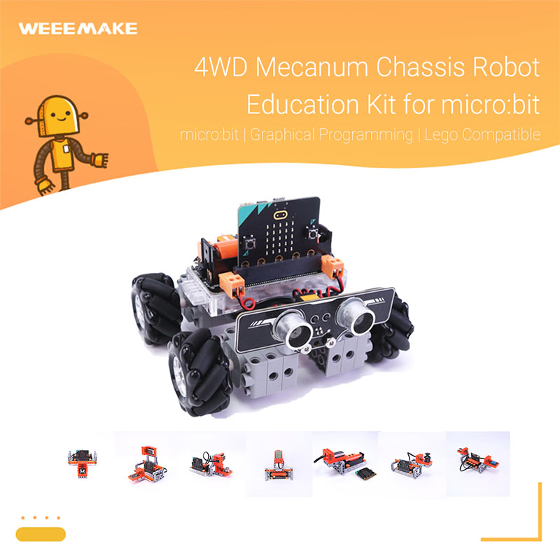 Bộ giáo dục robot khung gầm 4WD Mecanum cho bảng micro: bit / mPython