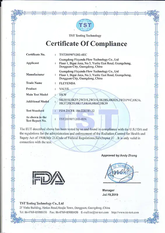 Fleyenda Valve FDA Certificate