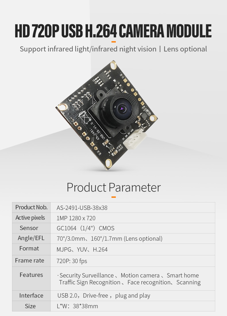 Hd 720p Gc1064 Supports Infrared Led Infrared Night Vision Monitoring H264 Encoded Usb Camera Module