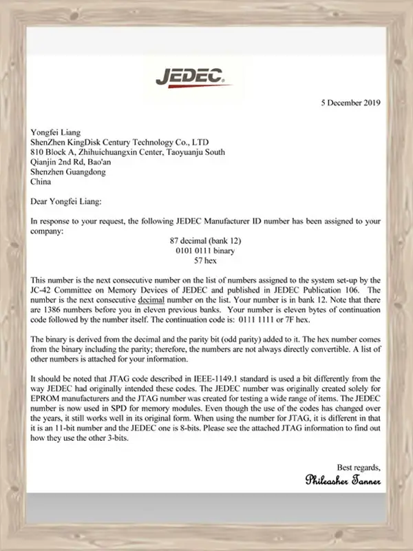 JEDEC Certificate