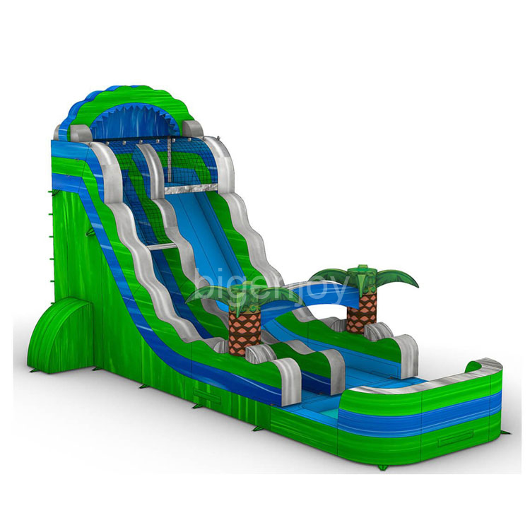 15ft Single Green Gush Palms Double Slide Inflatable Water Slides Backyard Inflatable Commercial