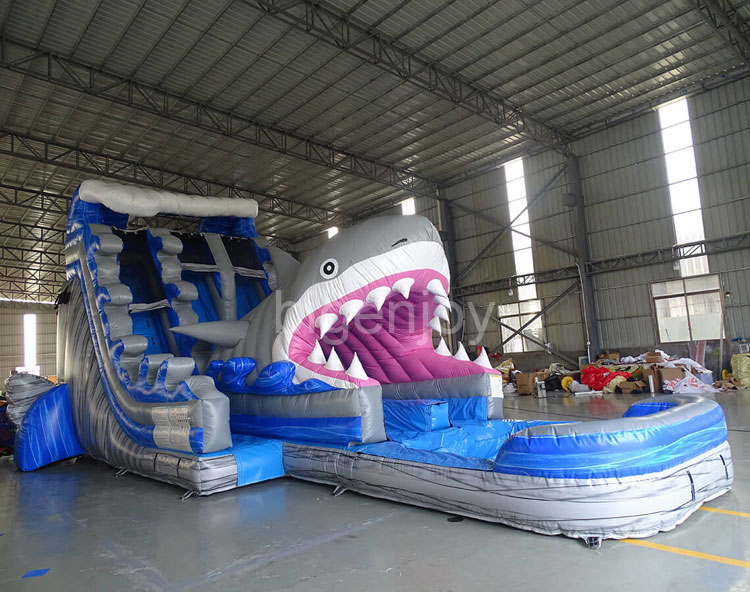 Jaws hybrid commercial shark custom slip n water slide inflatable shark inflatable slide