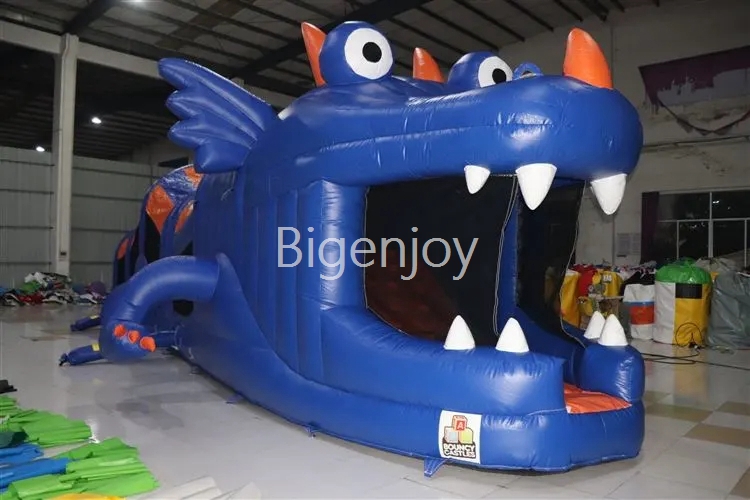 53ft Blue Dragon Obstacle Course Challenge Race Inflatable Combo Obstacle For Sale