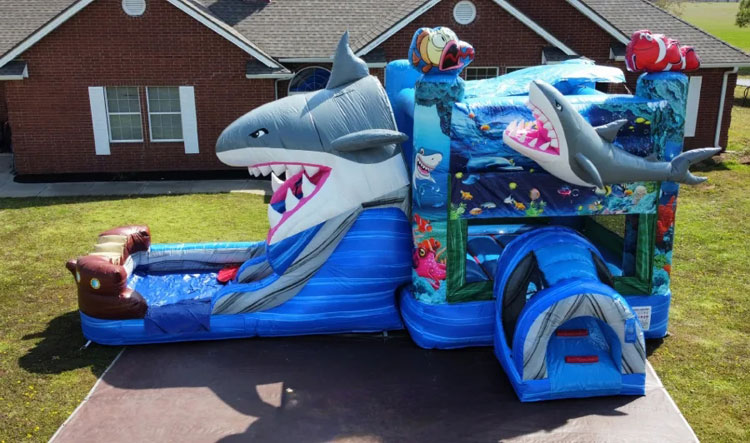 30' inflatable Shark Bounce House with Double Lane Slide