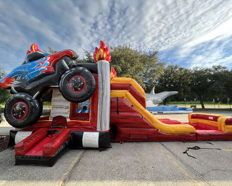 MONSTER TRUCK Bounce House DUAL LANE Inflatable Monster Truck Bouncer