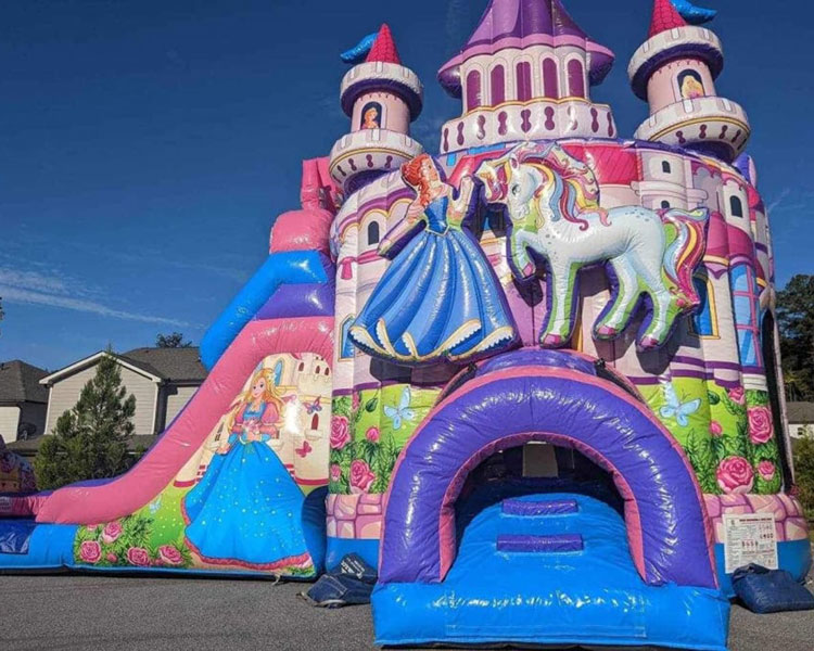 27' Inflatable Princess Jumping Castle With Single Lane Slide Inflatable Moonwalk