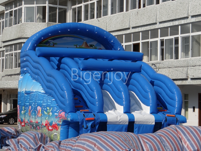inflatable water park slide Small Land Water Park Inflatable Outdoor Bouncy House Water Slide