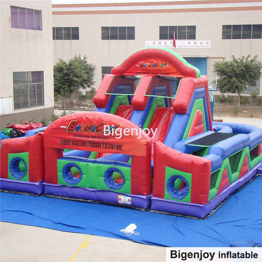 Extreme Rush Obstacle Course Inflatable Three In One High Slide Fun City Inflatable Fun Land