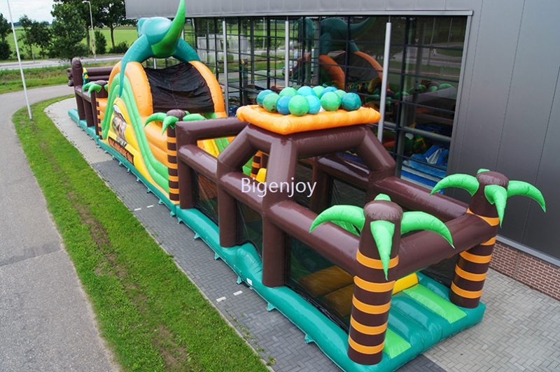 Big Obstacle Course Long Dinosaur Inflatable 5K Run For Adult And Kids