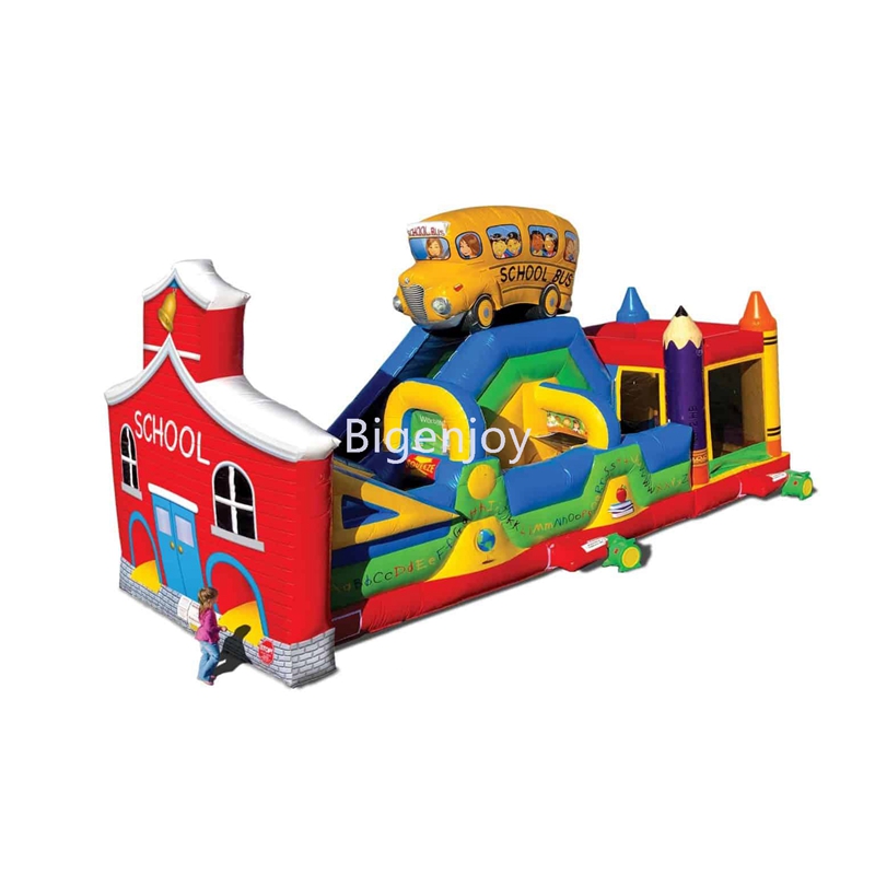 School Bus Obstacle Course Inflatable For Children